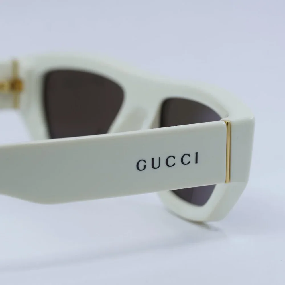 Gucci GG1134S 003 Sunglasses Ivory Rectangle Frame, Brown Lenses